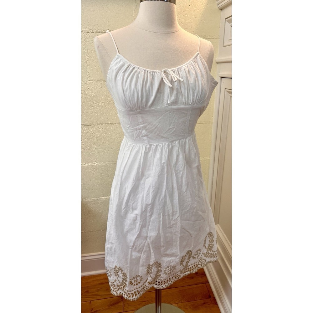 Ann Taylor Loft Petite Size 00P White Strap Sun‎ Dress With Gold Eyelet Trim